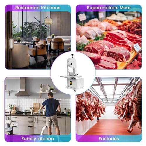 Meat Cutting Bandsaw Machine, 1500W Electric Bone Saw for Butchering with 19" x 14" Stainless Steel Workbench, 8 Saw Blades, 0.04-3.9" Cutting Thickness, Frozen Meat Cutter for Ribs (1500W)