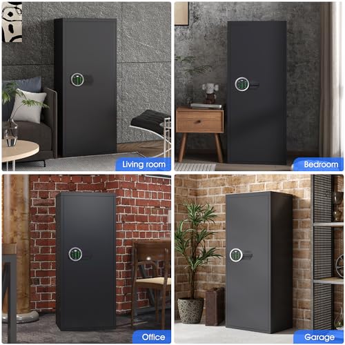 10-14 Rifle Gun Safe for Shotguns, Large Unassembled Gun Safe for Home Rifle and Pistols with Dual Alarm and Mute Mode, Long Gun Cabinet for Rifles with Touchscreen Pad, Removable Shelves