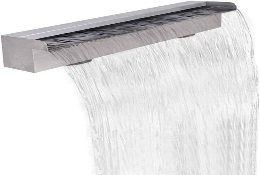Waterfall Pool Fountain Stainless Steel Rectangular Descent Water Feature Garden Outdoor Pool Spa Fountain 59 x 4.5 x 3.1 Inches