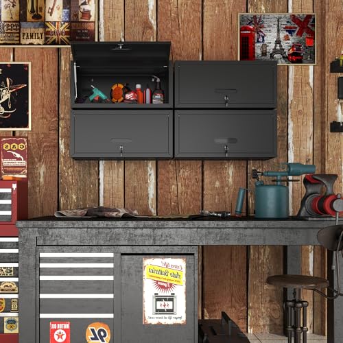 Metal Storage Cabinet with Wheels, Lockable Garage Cabinet with Doors and Shelves, Rolling Tool Storage, Assembly Required, Black