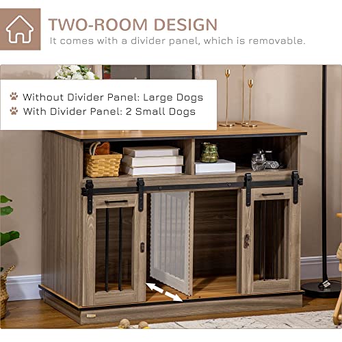 PawHut Dog Crate Furniture for Large Dogs or Double Dog Kennel for Small Dogs with Shelves, Sliding Doors, 47" x 23.5" x 35", White
