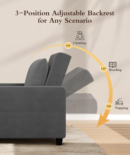 Sleeper Sofa Chair, 3 in 1 Convertible Sleeper Chair with Adjustable Backrest, 32" Pull Out Couch Bed 400lbs Support, Comfy Velvet Small Sofa Bed for Small Space with Pillow & 2 Pockets, Blue
