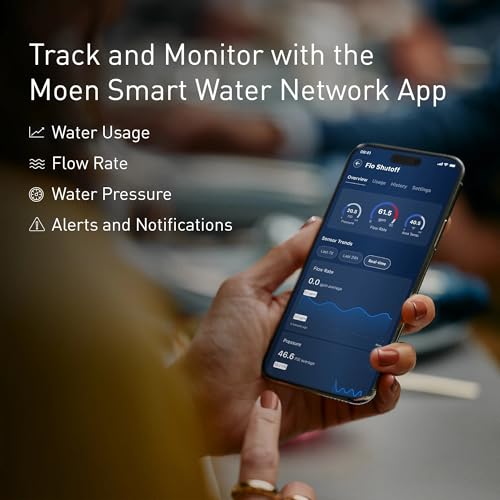 Moen Flo Smart Water Monitor and Automatic Shutoff Sensor, Wi-Fi Connected Water Leak Detector for 1-Inch Diameter Pipe, 900-006