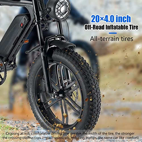 Electric Bike for Adults,20" Fat Tire 48V 15Ah Removable Battery Electric Bicycle 750W 30MPH Beach Snow Mountain Off Roading E Bike Moped for Adults, Range 30-50 Miles Shimano 7 Speed Dirt Bike