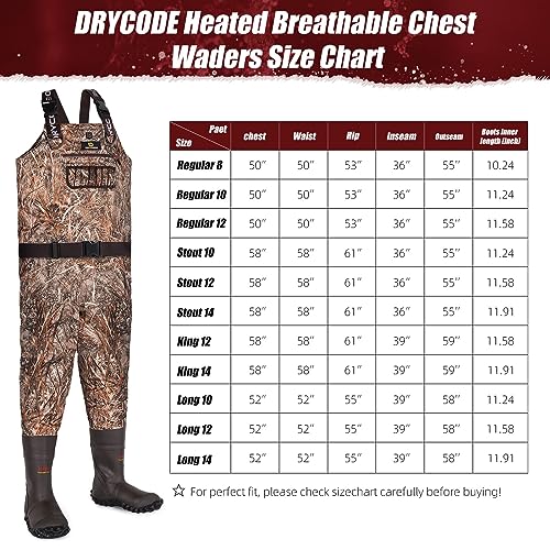 DRYCODE Chest Waders for Men with 1600g Boots, Waterproof Fleece-Lined Insulated Wader with Boot Hanger for Hunting