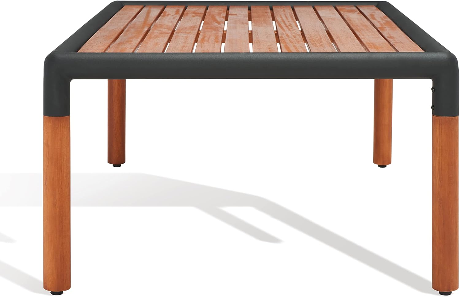 SAFAVIEH Outdoor Couture Collection Tommy Tropical Black Metal/Natural Solid Wood Rectangular Patio Coffee Table (CPT1029A)