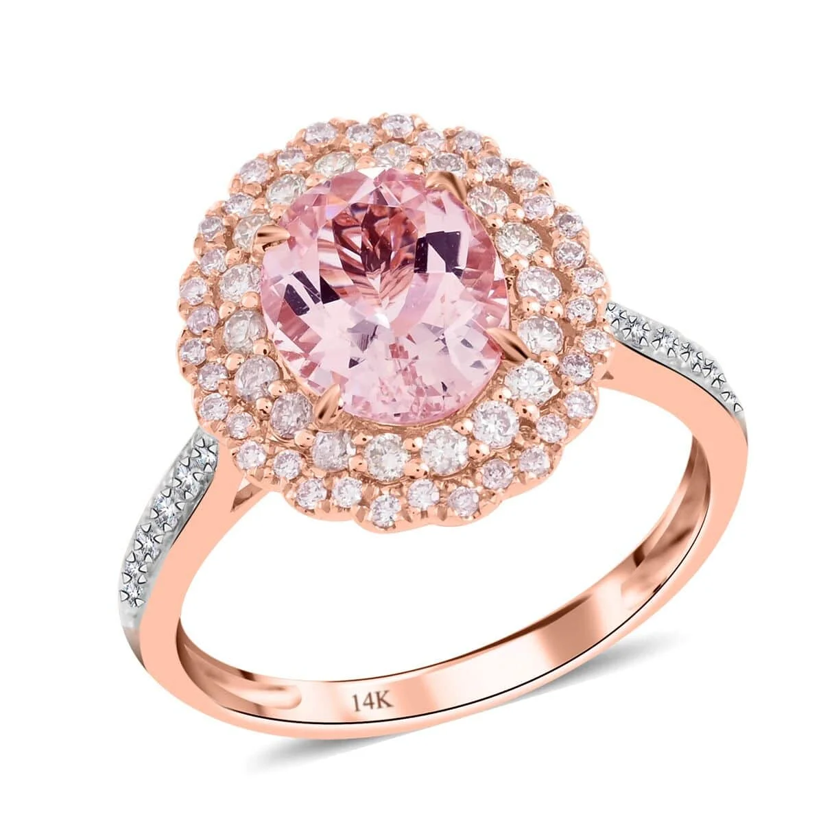 Shop LC Morganite Pink Diamond Oval Mix 14K Rose Gold Halo Ring for Women Jewelry Gifts Size 8 Ct 1.69 I3 Clarity Engagement Anniversary Wedding Promise Birthday Gifts