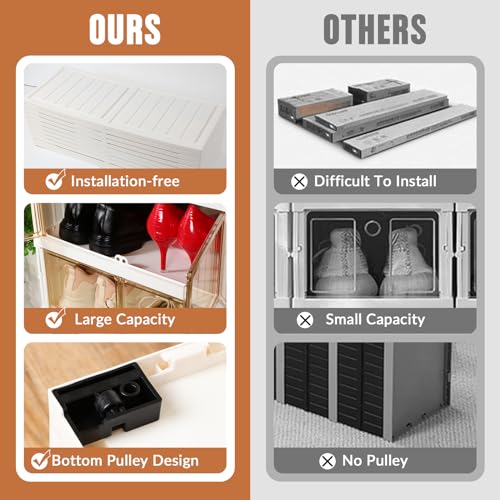 Foldable Shoes Rack Organizer Clear Plastic Shoes Rack for Closet Shelf Collapsible Large Shoes Storage Box Stackable Easy Assembly Shoe Cabinet with Lids and Door(9-tier for 18-36 Pairs)