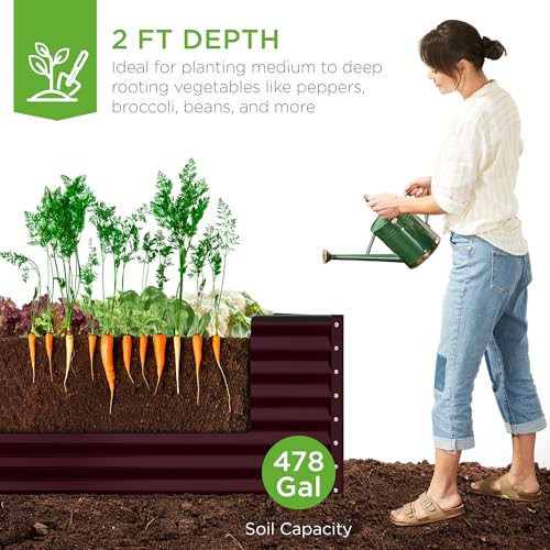 Best Choice Products 8x4x2ft Outdoor Metal Raised Garden Bed, Deep Root Planter Box for Vegetables, Flowers, Herbs, and Succulents w/ 478 Gallon Capacity - Gray