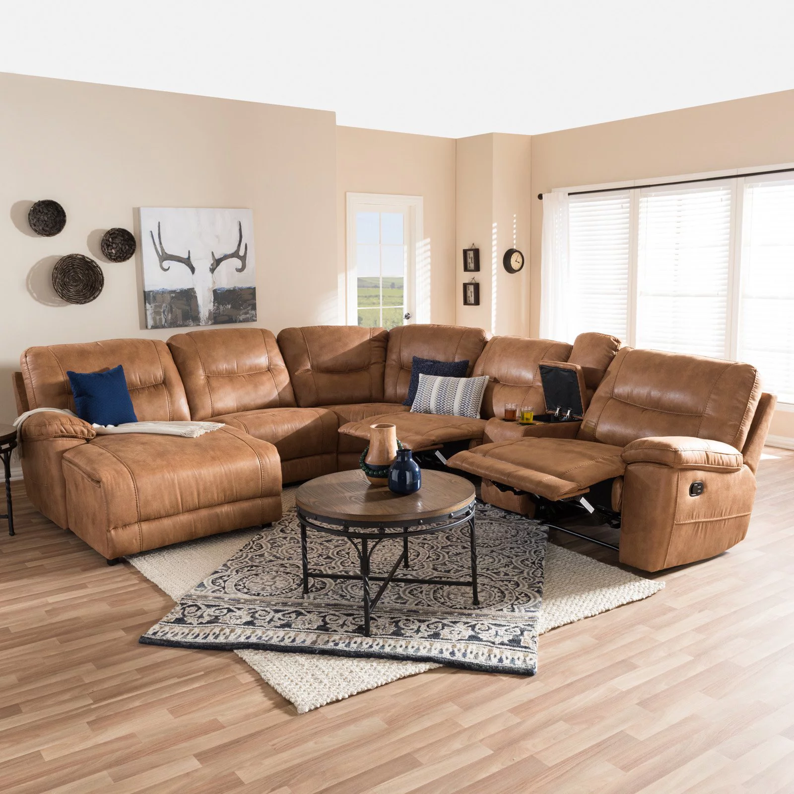 Mistral 6 Piece Reclining Sectional in Light Brown