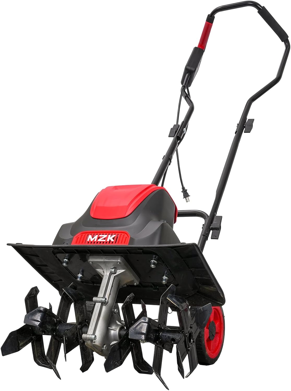 MZK 16-Inch 13-Amp Corded Electric Tiller/Cultivator, 8-inch tillling depth with Adjustable Wheels, Foldable Electric Rototiller for Garden Soil Digging