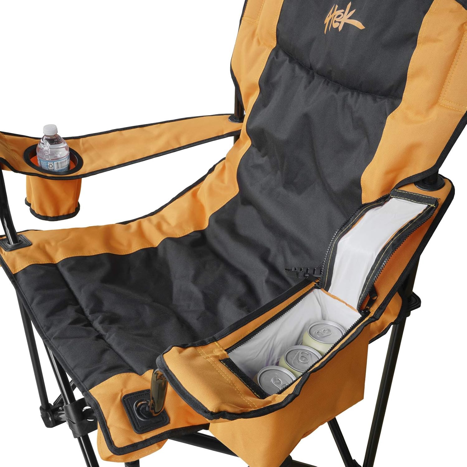 4Tek - Heated Chair - Portable Chair Perfect for Outdoor Camping, Sports, Beach, Lawn and Picnics | Orange & Black | Large Seat - Includes Battery Power Bank