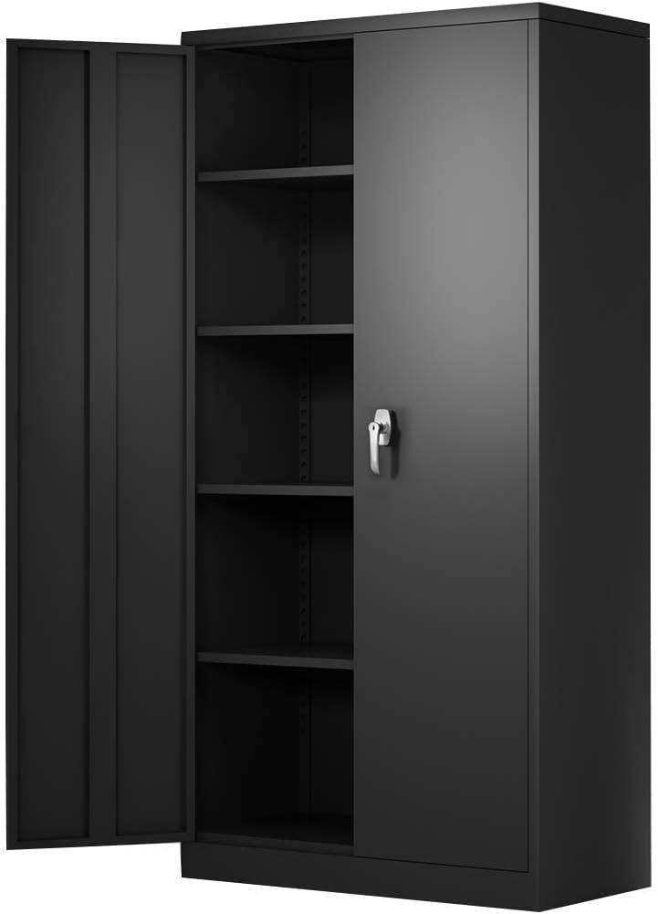 AOBABO Metal Lockable Storage Cabinet,72 '' Tall Steel Storage Cabinet with 2 Doors and Adjustable Shelves,Storage Cabinets for Office,Home,Black,Assembly Required