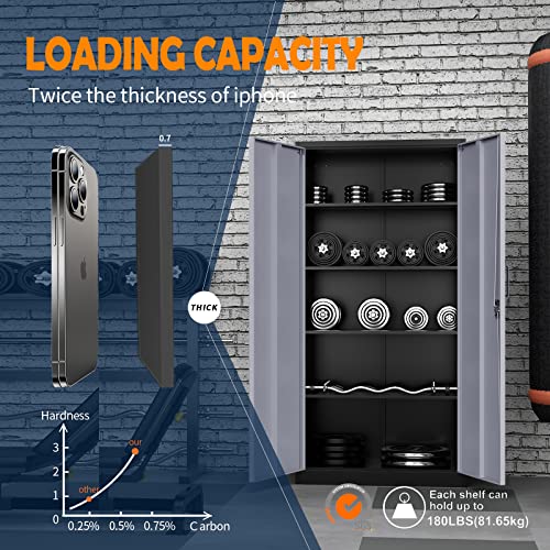 Yizosh Metal Garage Storage Cabinet with 2 Doors and 5 Adjustable Shelves - 71" Steel Lockable File Cabinet,Locking Tool Cabinets for Office,Home,Garage,Gym,School (Gray White)