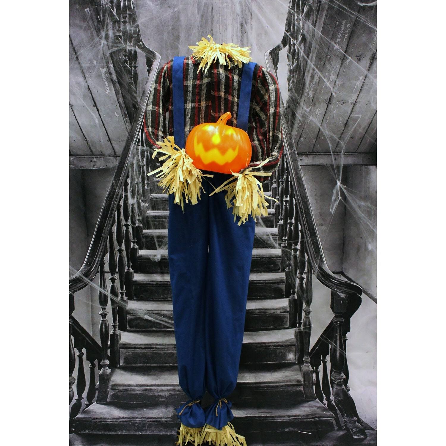 Haunted Hill Farm Life-Size Animatronic Scarecrow, Indoor/Outdoor Halloween Decoration, Light-Up Face Talking, Battery-Operated
