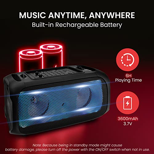 Pyle Wireless BT Portable Boombox Speaker - 600W Rechargeable Speaker, Portable Barrel Loud Stereo System - DJ Sound Effects, Flashing LED, FM/Aux/MP3/USB/SD/1/4 in, Includes Microphone PPHP265DJB