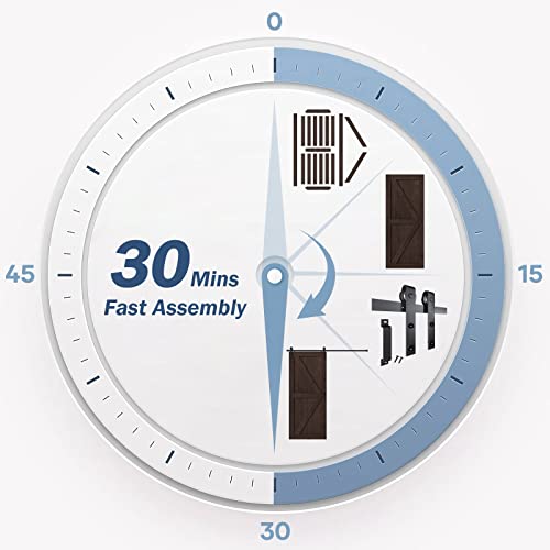 FREDBECK 36in x 84in Brown Barn Door with 6.6ft (79inch) Barn Door Hardware Track Kit and Handle Included, Double Surfaces,Simple Assembly is Required,K-Frame,Coffee