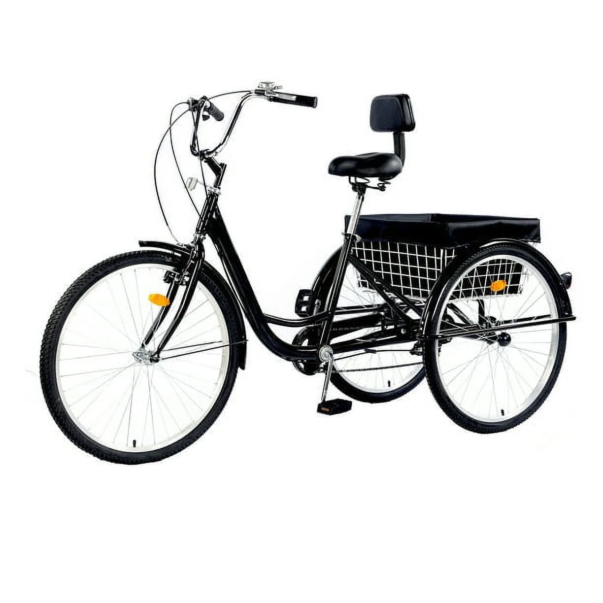 PRIJESSE 26 Inch  Adults Tricycle 7-Speed for Shopping and Travel with basket Multifunctional and Practical 3-Wheel Bike (Black)