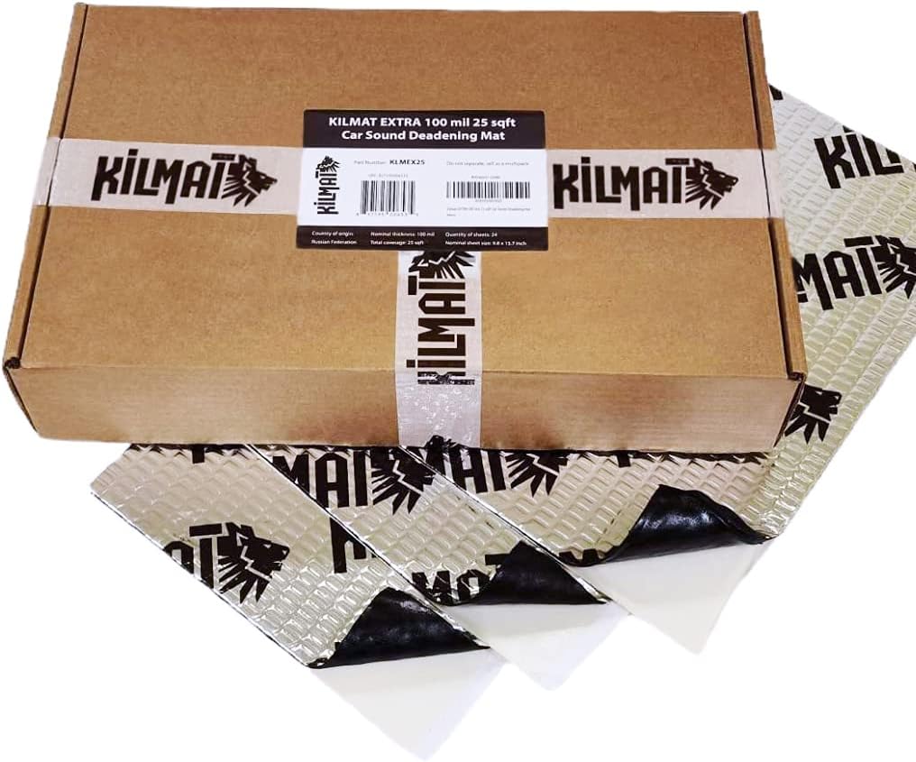KILMAT Extra 100 mil 25 sqft Car Sound Deadening Mat, Butyl Automotive Sound Deadener, Audio Noise Insulation and dampening Pack of 2