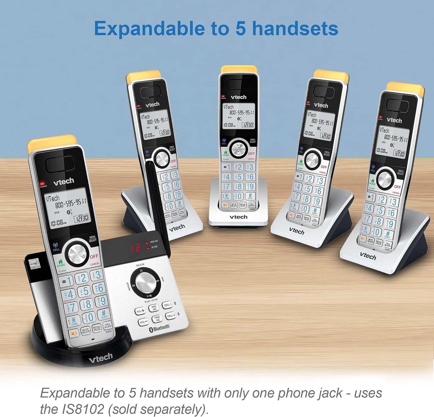 VTECH IS8121-4 Super Long Range up to 2300 Feet DECT 6.0 Bluetooth 4 Handset Cordless Phone for Home with Answering Machine, Call Blocking, Connect to Cell, Intercom and Expandable to 5 Handsets