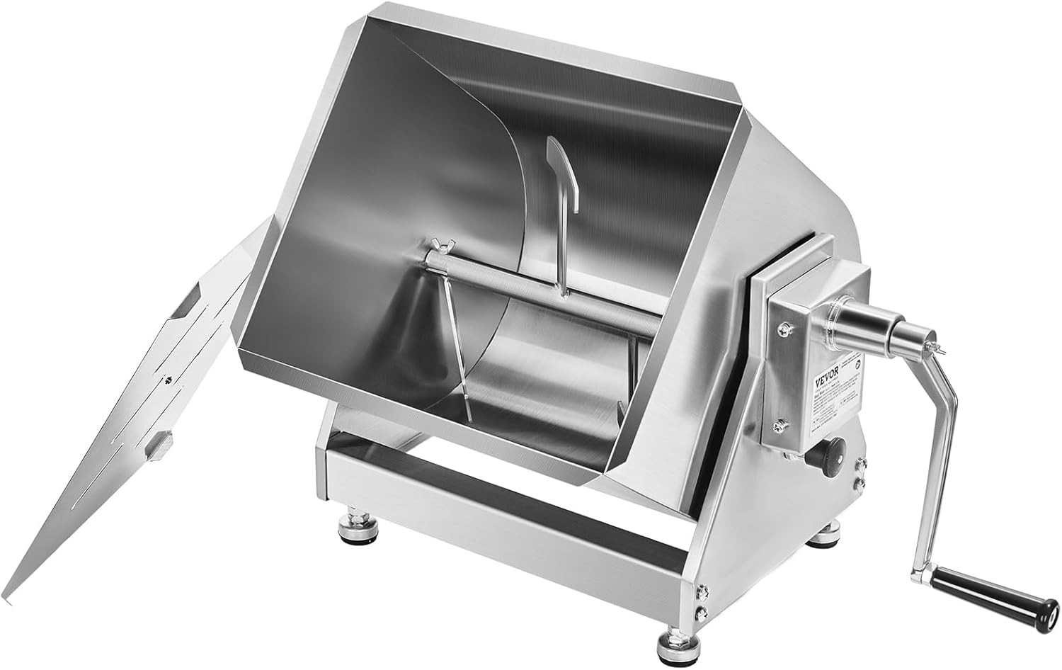 VEVOR Manual Meat Mixer, 30 Pound Capacity Tilt Tank Meat Mixer, Stainless Steel Meat Processing Equipment, Sausage Mixer Machine with Lid and Handle, Ground Beef Hand Mixer, Silver