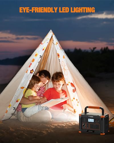 Portable Power Station 1000W (Peak 2000W), GRECELL 999Wh Solar Generator with 60W USB-C PD Output, 110V Pure Sine Wave AC Outlet Backup Lithium Battery for Outdoors Camping Travel Hunting Home