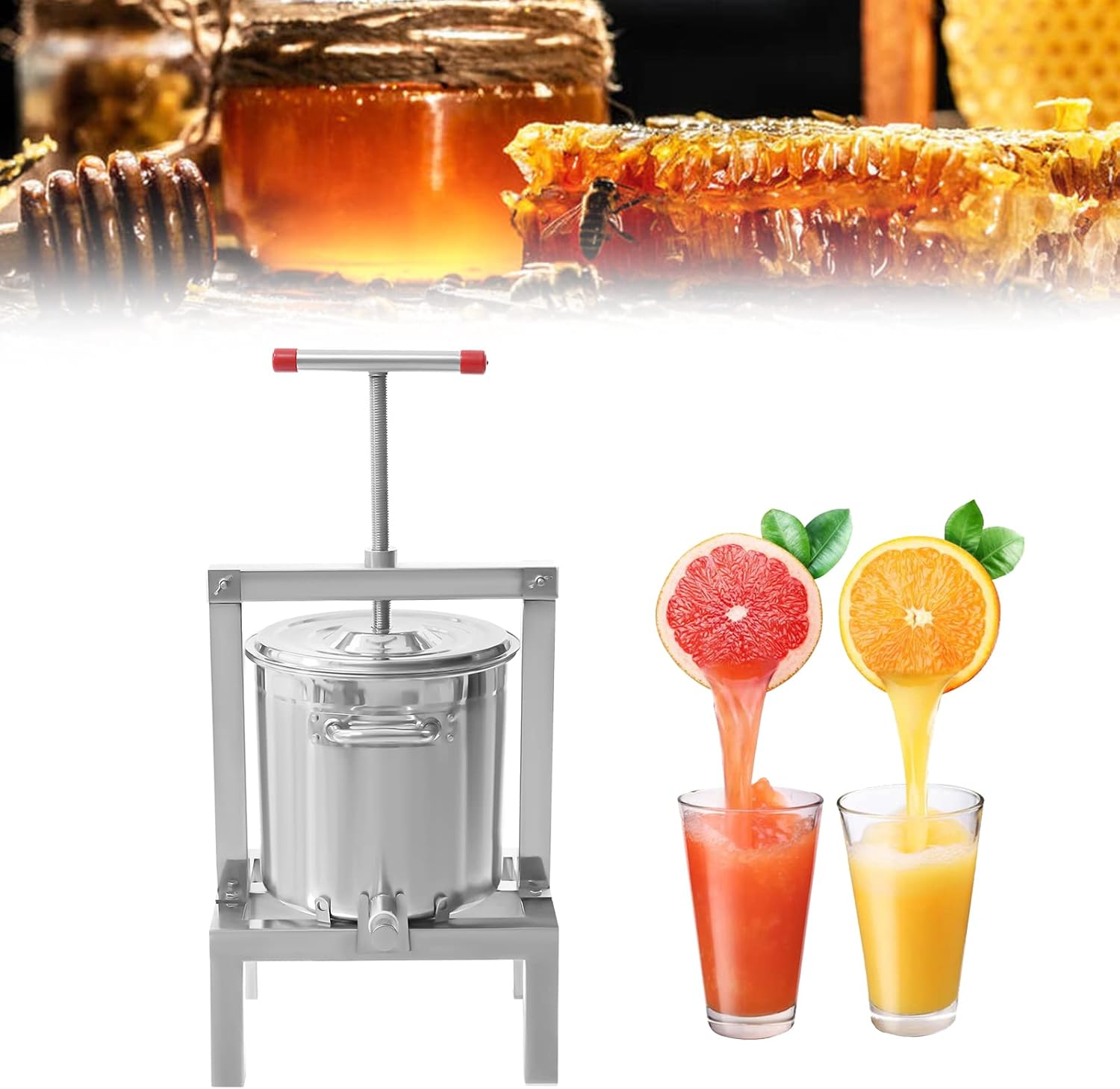 2.6 Gal Fruit Wine Press Stainless Steel Juice Maker Cider Press Large Fruit Honey Presser Vegetables Olive Oil Press Manual Grape Press Extractor for Wine Juice Making
