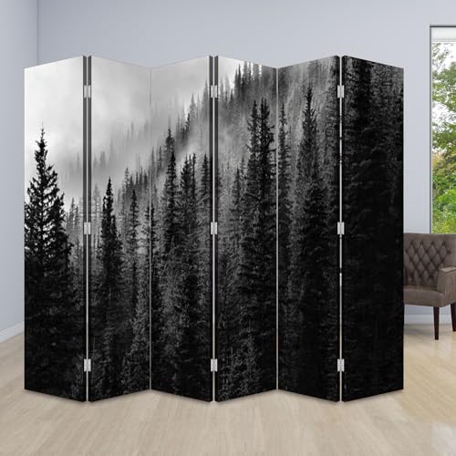 Wood Screen Room Divider Sunrise View Winter Snowy Forest from Lapland Finland Folding Screen Canvas Privacy Partition Panels Dual-Sided Wall Divider Indoor Display Shelves 4 Panels