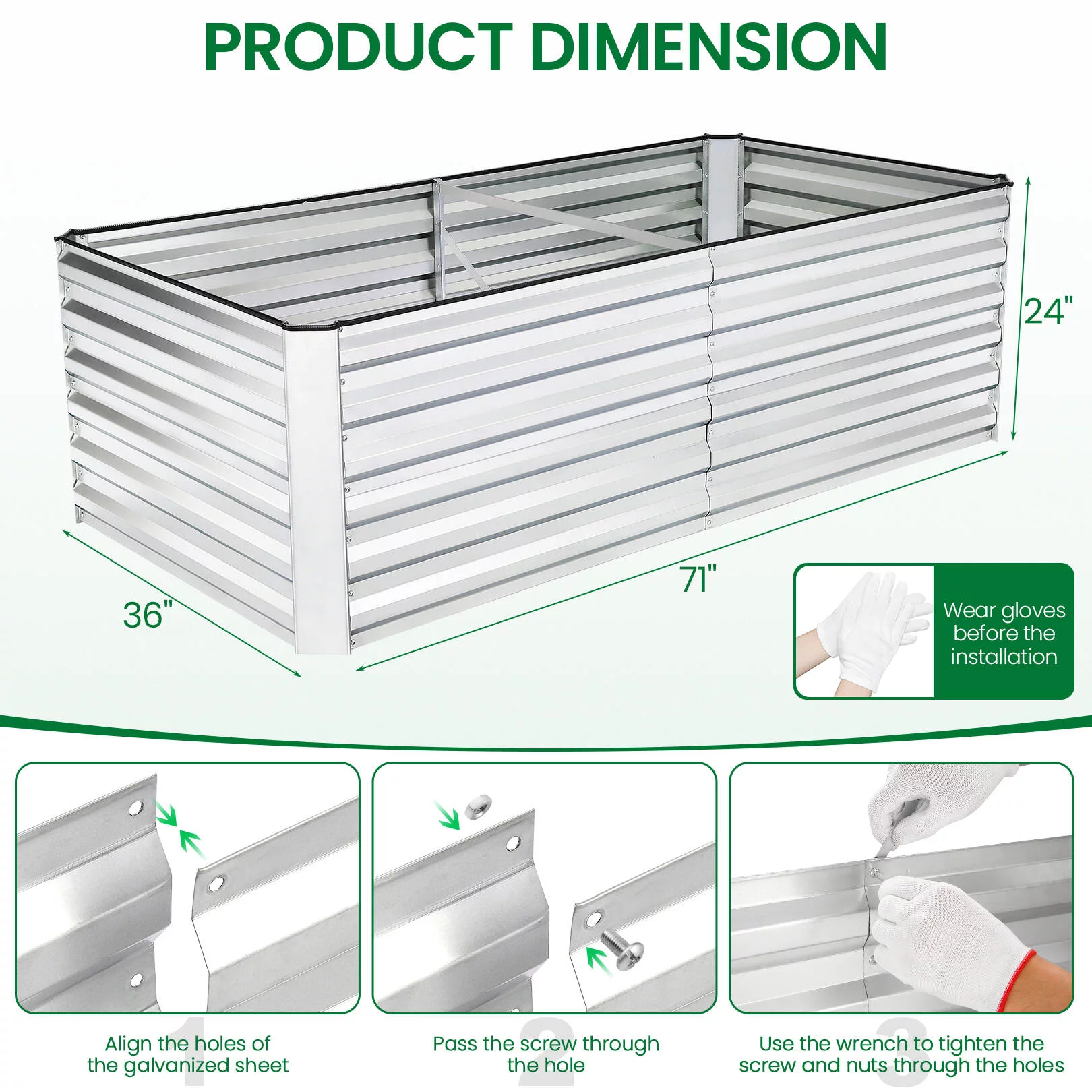 SEJOV Galvanized Raised Garden Beds 6ftx3ftx2ft Large Metal Garden Beds Galvanized Steel Planter Box for Vegetables Flowers Herbs