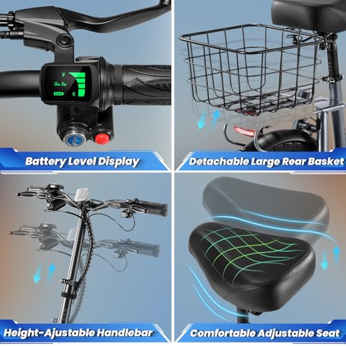 Caroma Peak 800W/1200W Electric Scooter Adults, 30 Miles Max Range, Foldable Electric Scooter with Seat, Front Suspension, Detachable Large Basket,Commuter E-Scooter for Adult and Teens