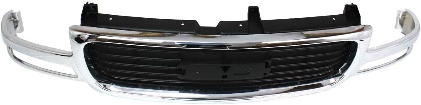 New Front Grille Chrome Shell and Insert Direct Replacement For GMC Sierra 1500 2500 1999-2002 / Yukon 2000-2006 19130787 GM1200430