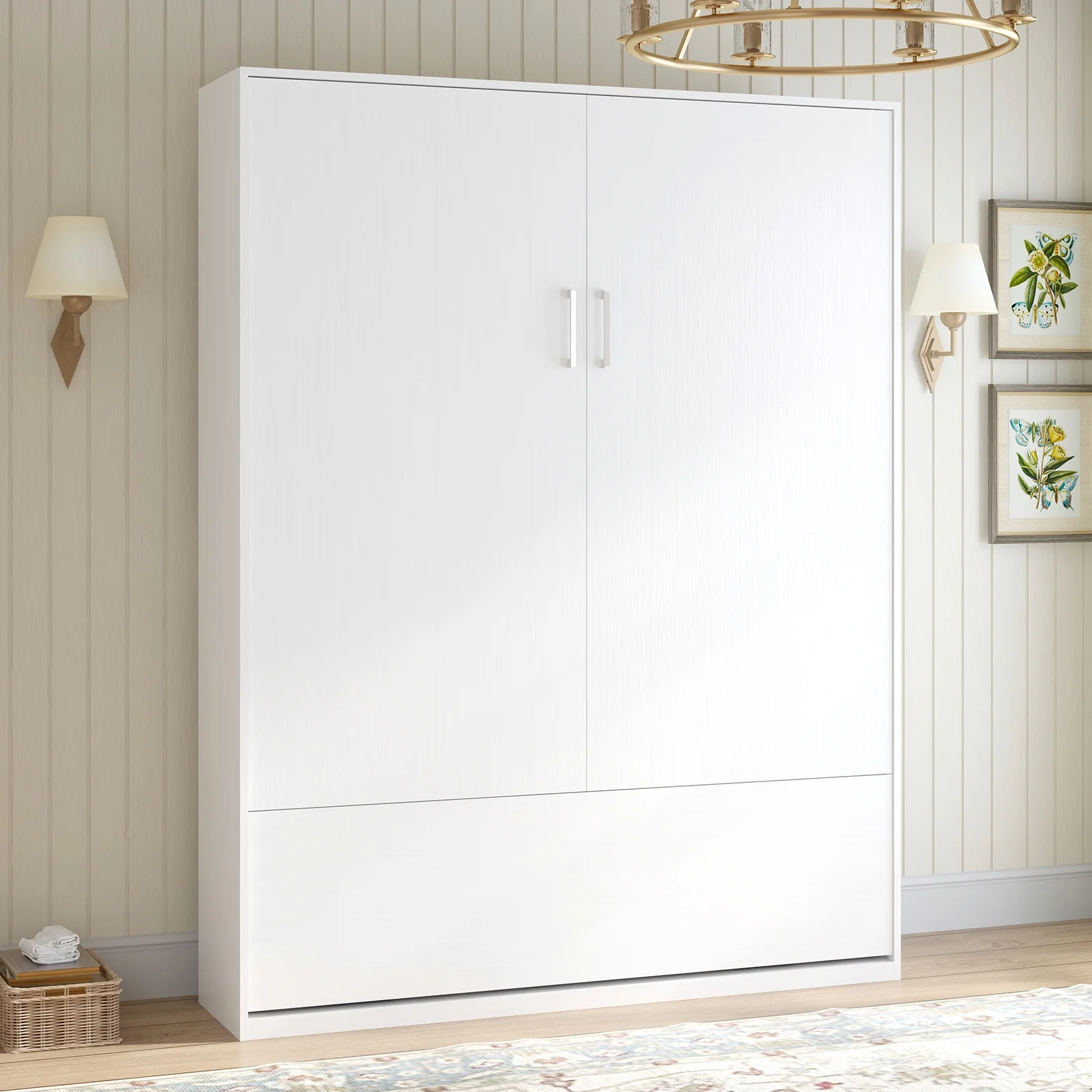 MUZZ Murphy Bed with Wardrobe, Foldable Wall Bed with Space Saving Design, Fold up Murphy Bed Cabinet for Storage, Multifunctional Cabinet Bed for Bedroom/Apartment(Style5,White)
