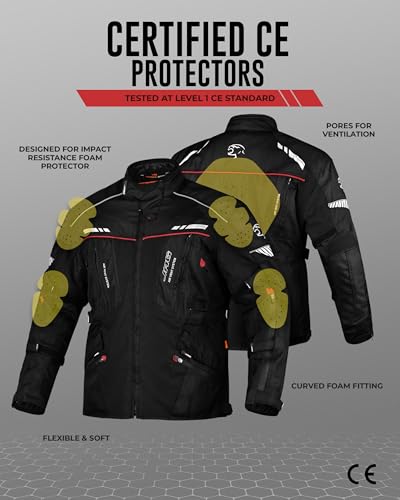 JAG Touring Motorcycle Jacket for Men, Dual Sports Water Resistant Adventure Riding Jacket with Cordura Fabric & CE Armor