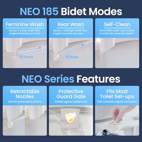 LUXE Bidet NEO 185 - Self-Cleaning, Dual Nozzle, Non-Electric Bidet Attachment for Toilet Seat, Adjustable Water Pressure, Rear and Feminine Wash (White)