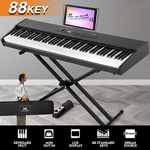 MUSTAR Digital Piano 88 Key Weighted Keyboard Hammer Action, MDP-1200 Weighted Keyboard with Stand, Full Size Electric Piano Keyboard 88 Keys with for Beginners, Portable Case, Sustain Pedal, Black