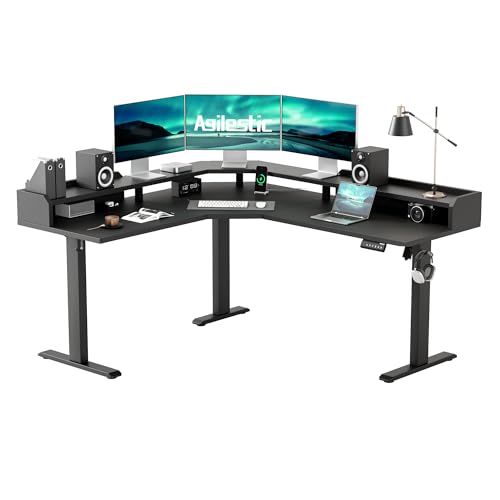Agilestic L Shaped Electric Standing Desk with 2 Drawers, 63 Inch Ergonomic Adjustable Height Desk with Storage, Corner Desk Sit Stand up Computer Table for Work Office Home, Rustic Brown