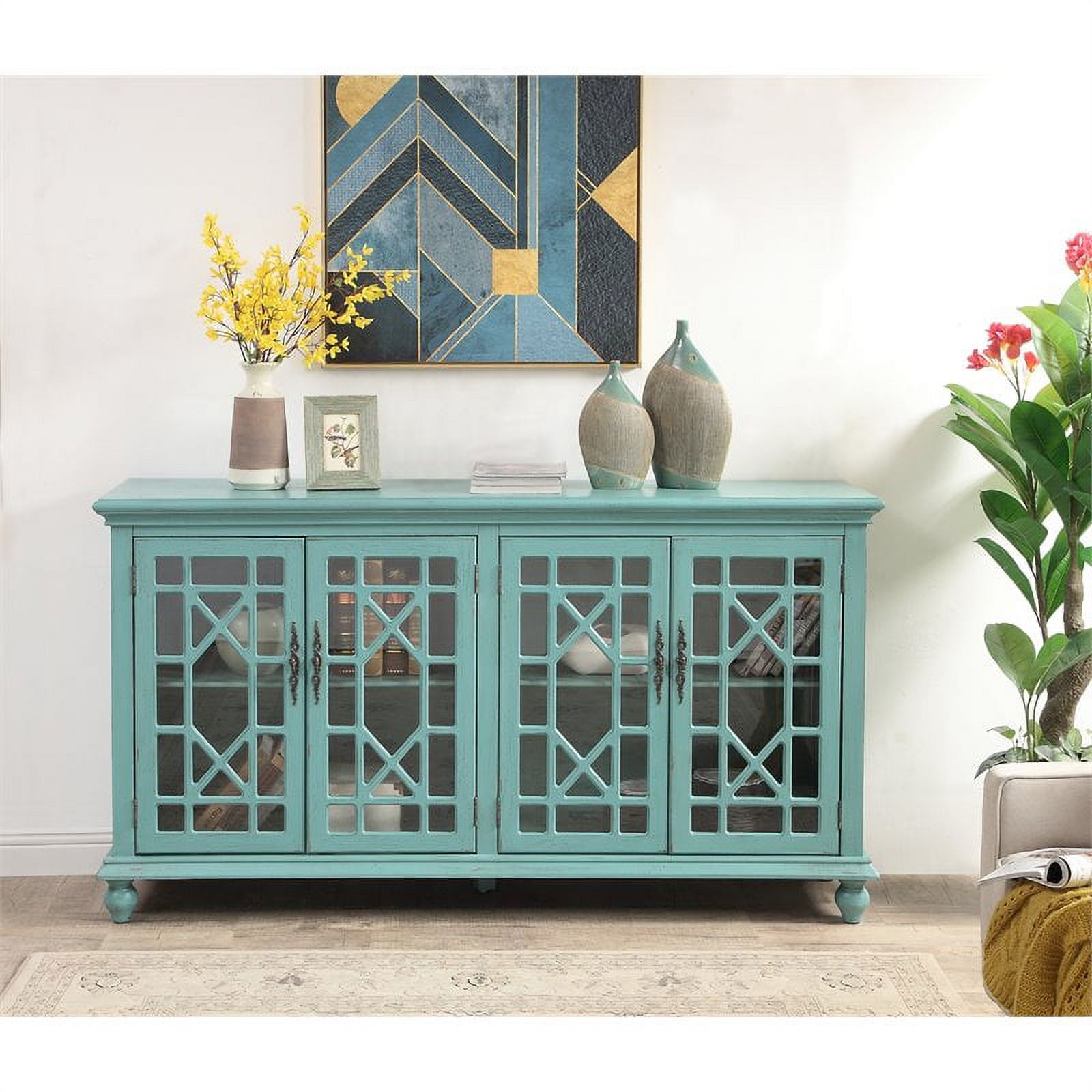 Treasure Trove Bayberry Blue Rub-through Four Door Credenza