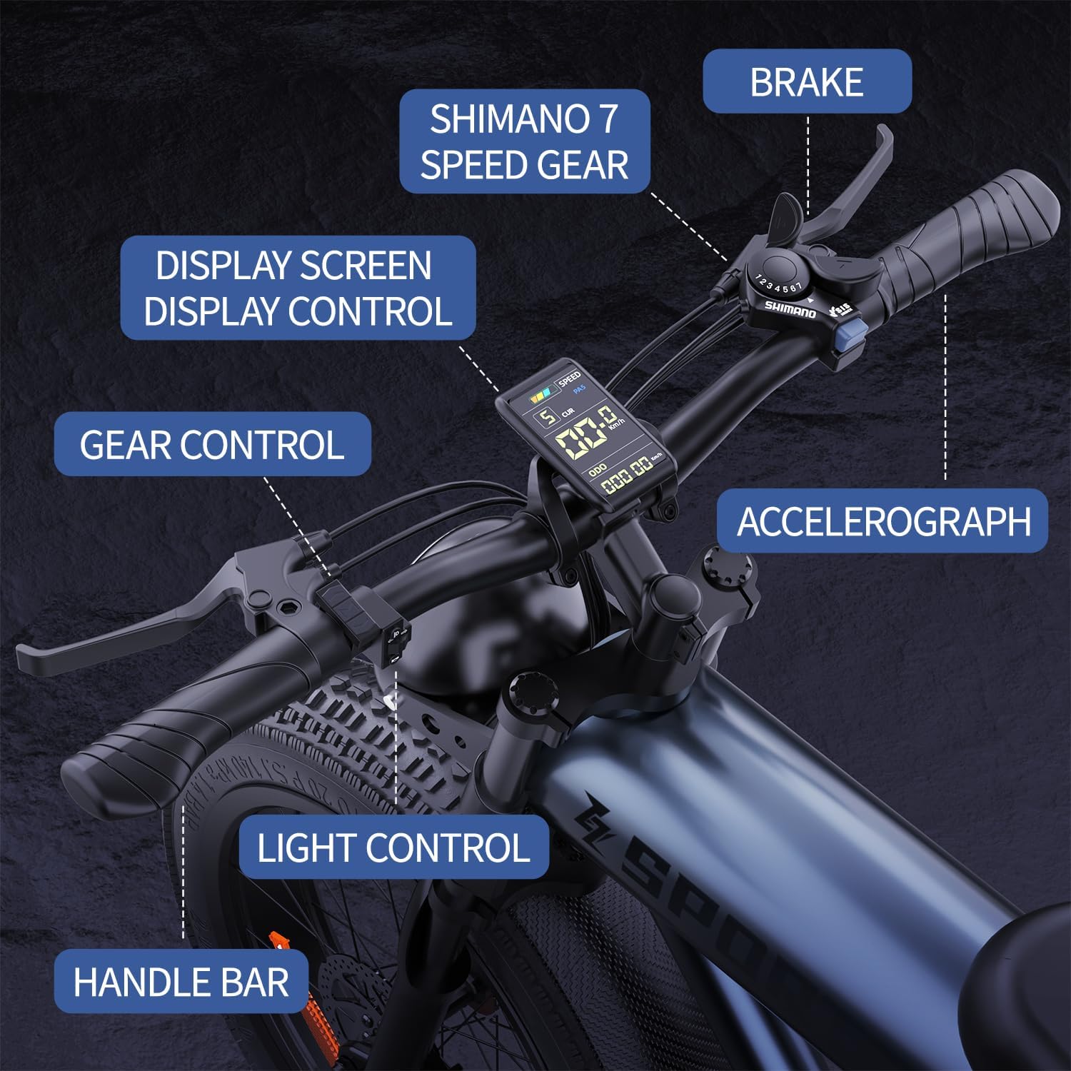 AZHAR 750W Electric Bike for Adult, 20" Fat Tire Ebike Aluminum Frame, 30 Mph Max Speed, Electric Bicycle with 840Wh Removable Battery, Range 55 Miles, 7 Speed & Full Suspension (S18-GreyBlue)