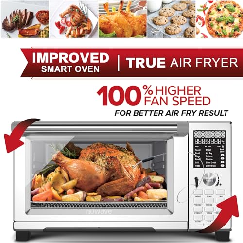 Nuwave Bravo XL Pro Air Fryer Toaster Oven with Grill Combo, 2025 New Ultra-Fast Convection System, 35% Crispier, 2X More Even, 142 Presets, 50-500F, Smarter Probe, PFAS Free, 30QT, Stainless Steel