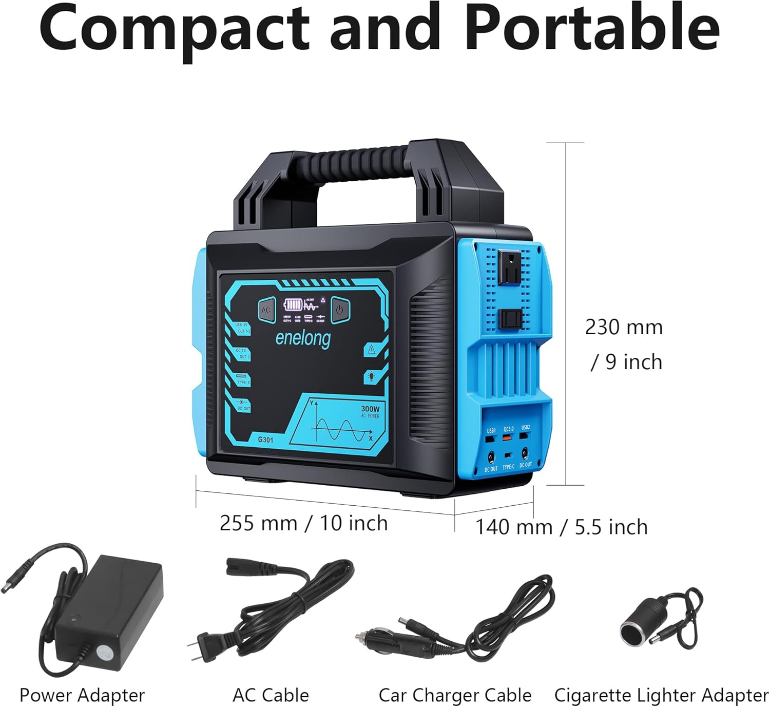 Portable Power Station 300W, Enelong Solar Generator 296Wh with PD45W Output, 2 AC Outlets 2 DC Ports 2 USB Ports, Portable Generator with Bright LED Flashlight for Camping CPAP Emergency