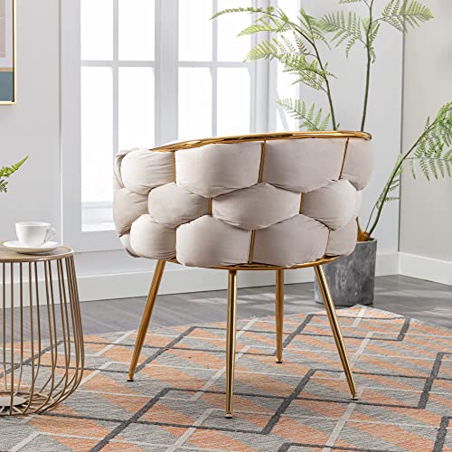 Modern Dining Room Dining Chairs Set of 4 Kitchen Chairs Comfy Gold Accent Chair Velvet Handmade Decorative Living Room Chairs Bedroom Furniture sillas de sala Tufted Arm Chairs for Vanity Green