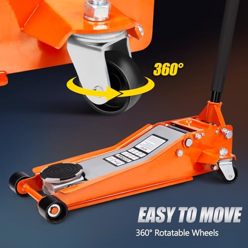 TUFFIOM Low Profile Floor Jack, Heavy Duty Jack with Dual Pistons Quick Lift Pump for Cars & SUVs, Lifting Range 2-19/20" to 20-1/10", Orange
