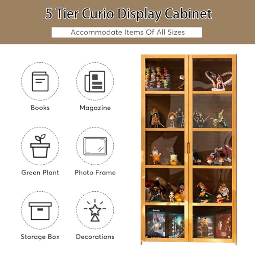 68" Curio Display Cabinet, Storage Shelves with Acrylic Glass Door, Collectibles Toy Organizers Rack & Display Shelf, Kids Bookshelf and Bookcase for Playroom, Bedroom