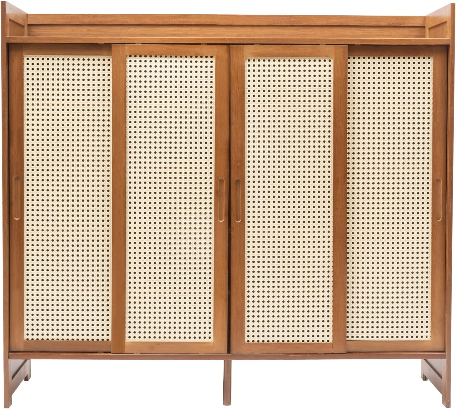 6 Tier Shoe Cabinet Storage with Grid Doors for Entryway Natural Bamboo Shoe Cabinet Shoe Rack Shoe Organizer Space Saving Shoe Storage Bench for Entryway and Hallway (Brown)