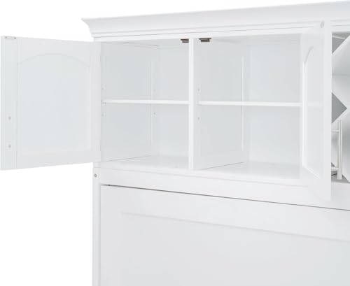 MERITLINE Queen Horizontal Murphy Bed Cabinet with Storage Bookcase Shelves and Charging Station,Wood Folding Grey Murphy Wall Bed for Adult