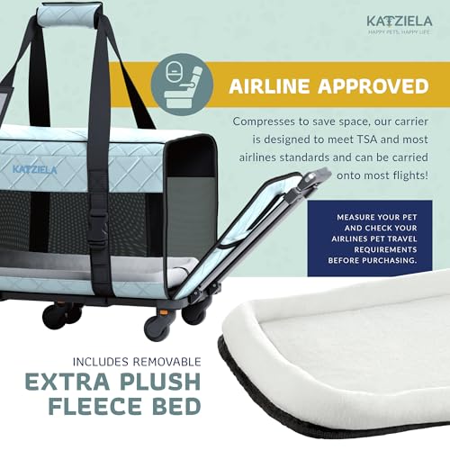 Pet Carrier Airline Approved - Dog Carrier with Wheels - TSA Airline Approved Dog Carrier - Rolling Pet Carrier with Wheels for Small to Medium Size Cat or Dog - Airplane Cabin Animal Friendly Luggage