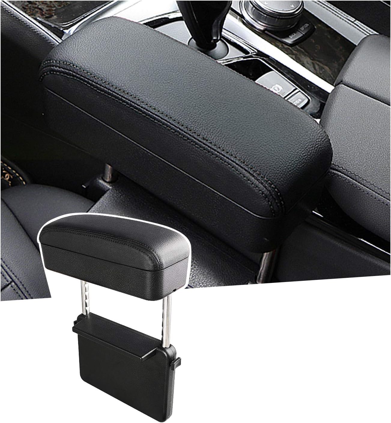 SKTU Auto Car Armrest Extender Support Elbow & Forearm Arm Wrist Rest Support Adjustable Height Comfort Pad Universal Fit for Most Car Models Center Console (Black with Organizer) Pack of 2