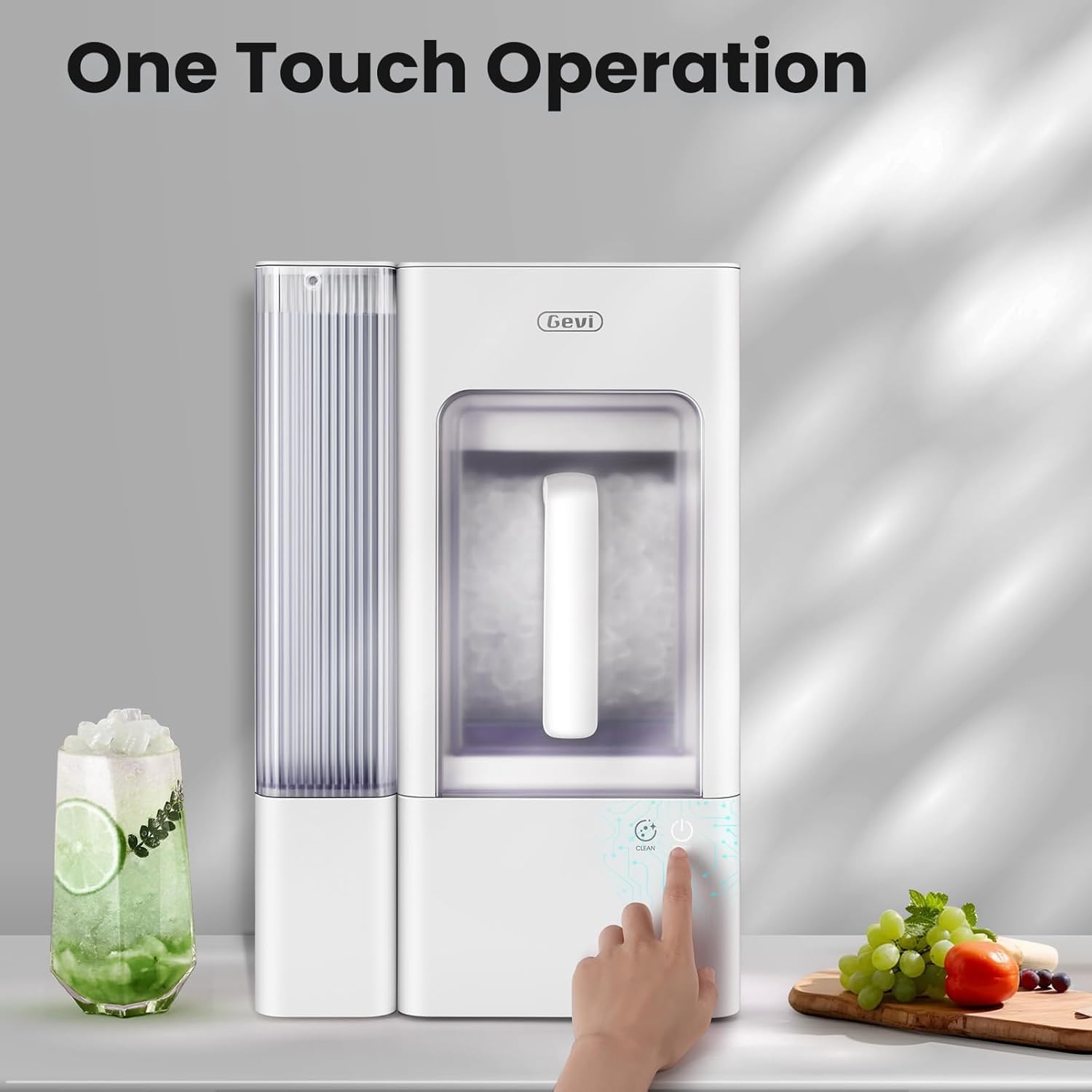 Gevi Adella Nugget Ice Maker Countertop, Chewable Pellet Ice Machine with Portable Ice Basket Large Side Tank Self-Cleaning for Home Kitchen Office Party Mother Gift, White (Adella)