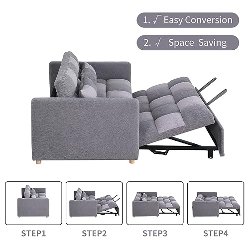 Convertible Sofa Bed - 3 in 1 Loveseat Sleeper Sofa,Pull Out Sleeper Bed with Adjustable Backrest,Multi-Functiona Lounge Chair with Velvet Fabric for Living Room(Black)