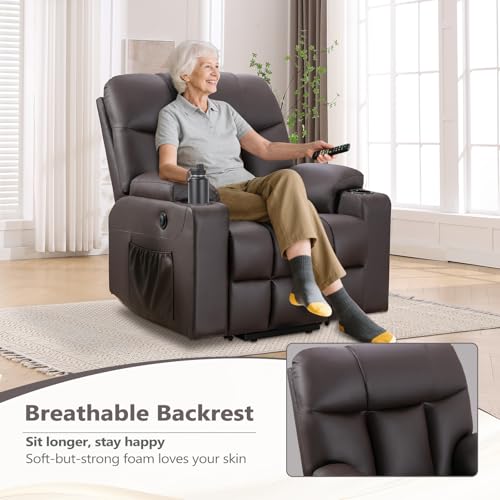 ANJ Large Power Lift Recliner Chair with Massage and Heat for Elderly Big People, Electric Wide Recliners, Heavy Duty and Safety Motion Fabric Reclining Mechanism with USB Ports, Side Pocket, Camel